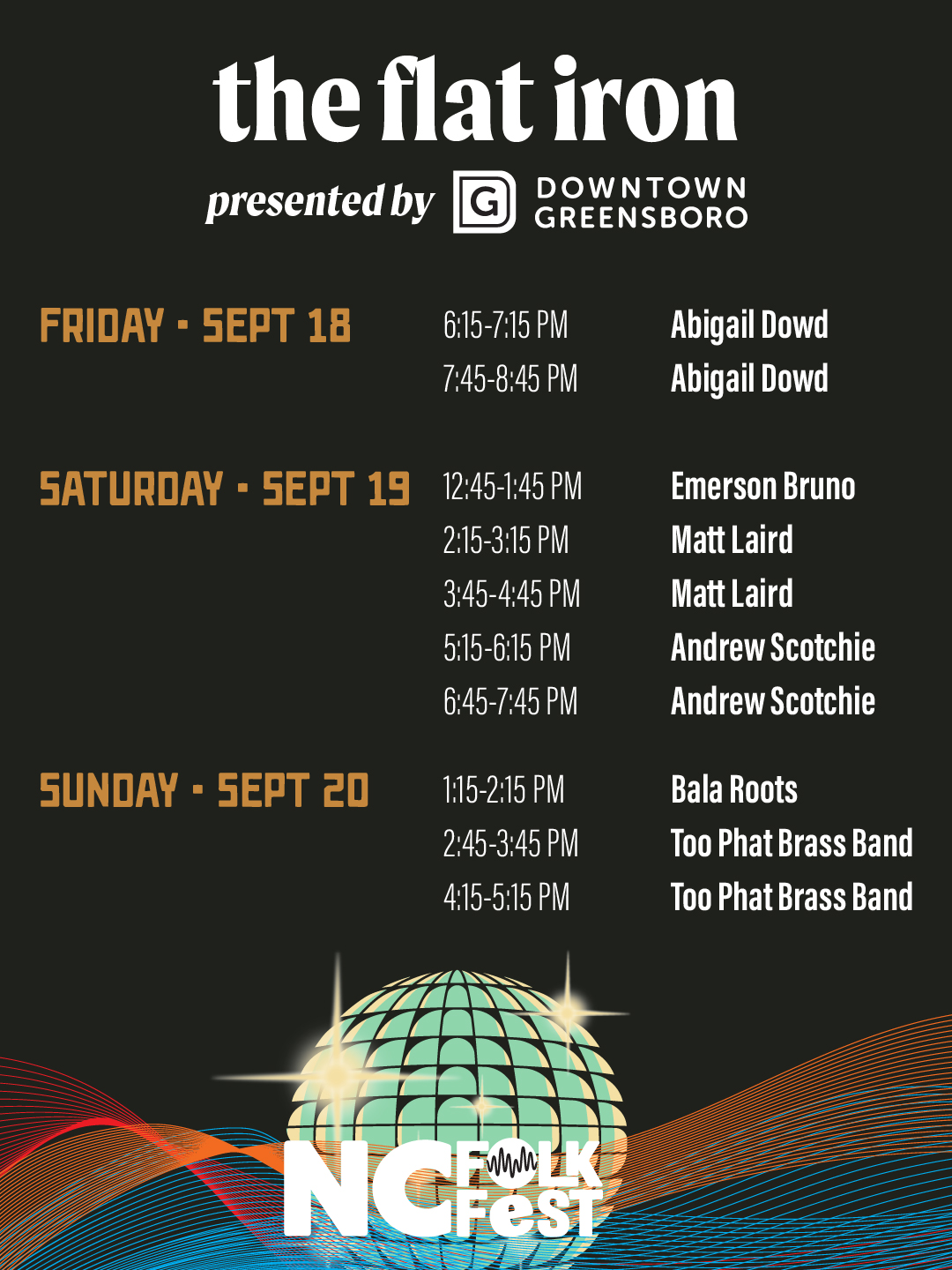 NORTH CAROLINA FOLK FEST: FLAT IRON WEEKEND SCHEDULE